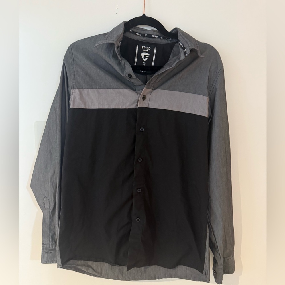 Fred Perry Black and Gray Slim Fit Shirt